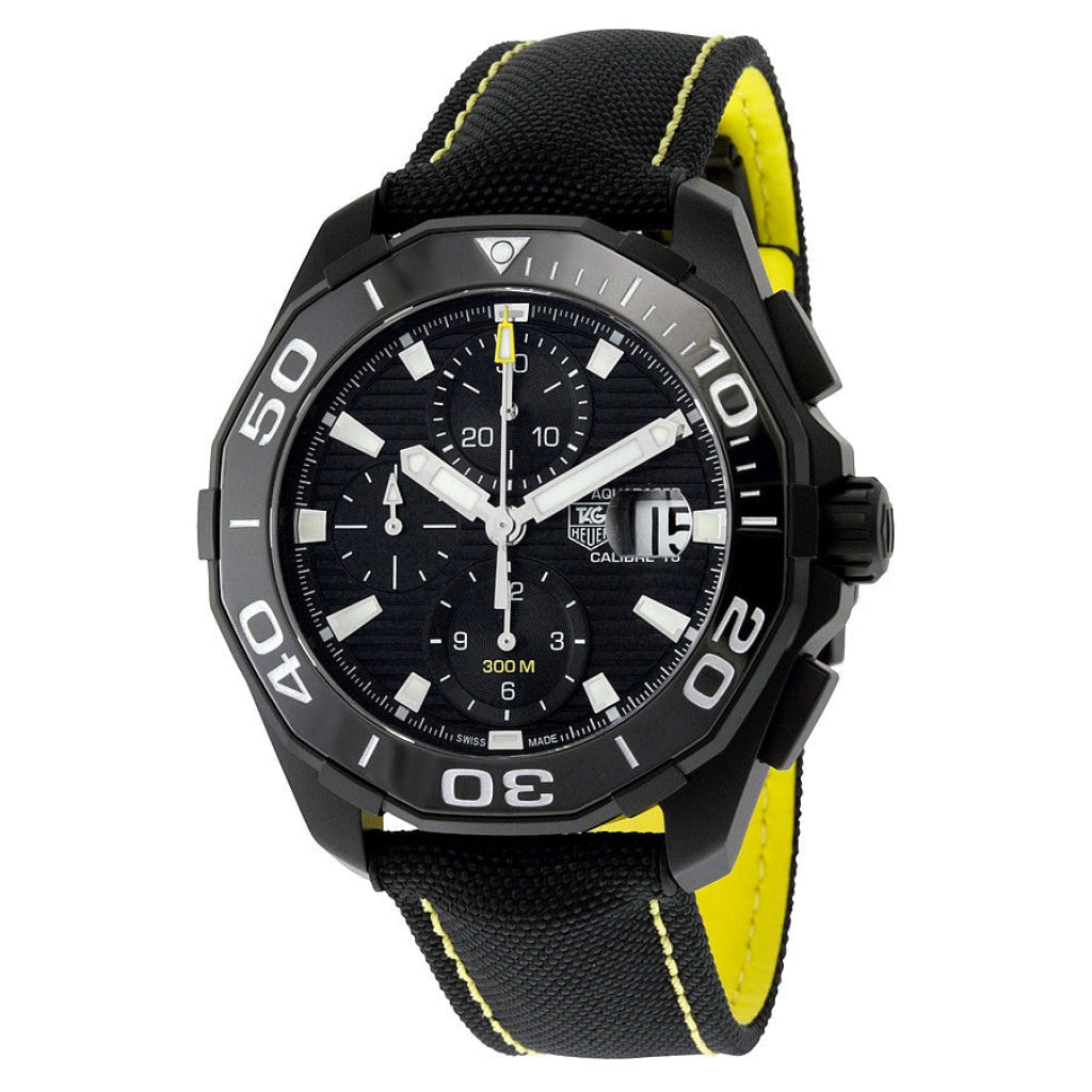 Tag Heuer Aquaracer Chronograph PVD Black Dial Black Nylon Strap Watch for Men - CAY218A.FC6361