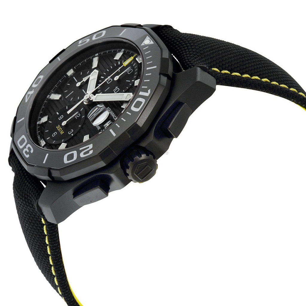 Tag Heuer Aquaracer Chronograph PVD Black Dial Black Nylon Strap Watch for Men - CAY218A.FC6361