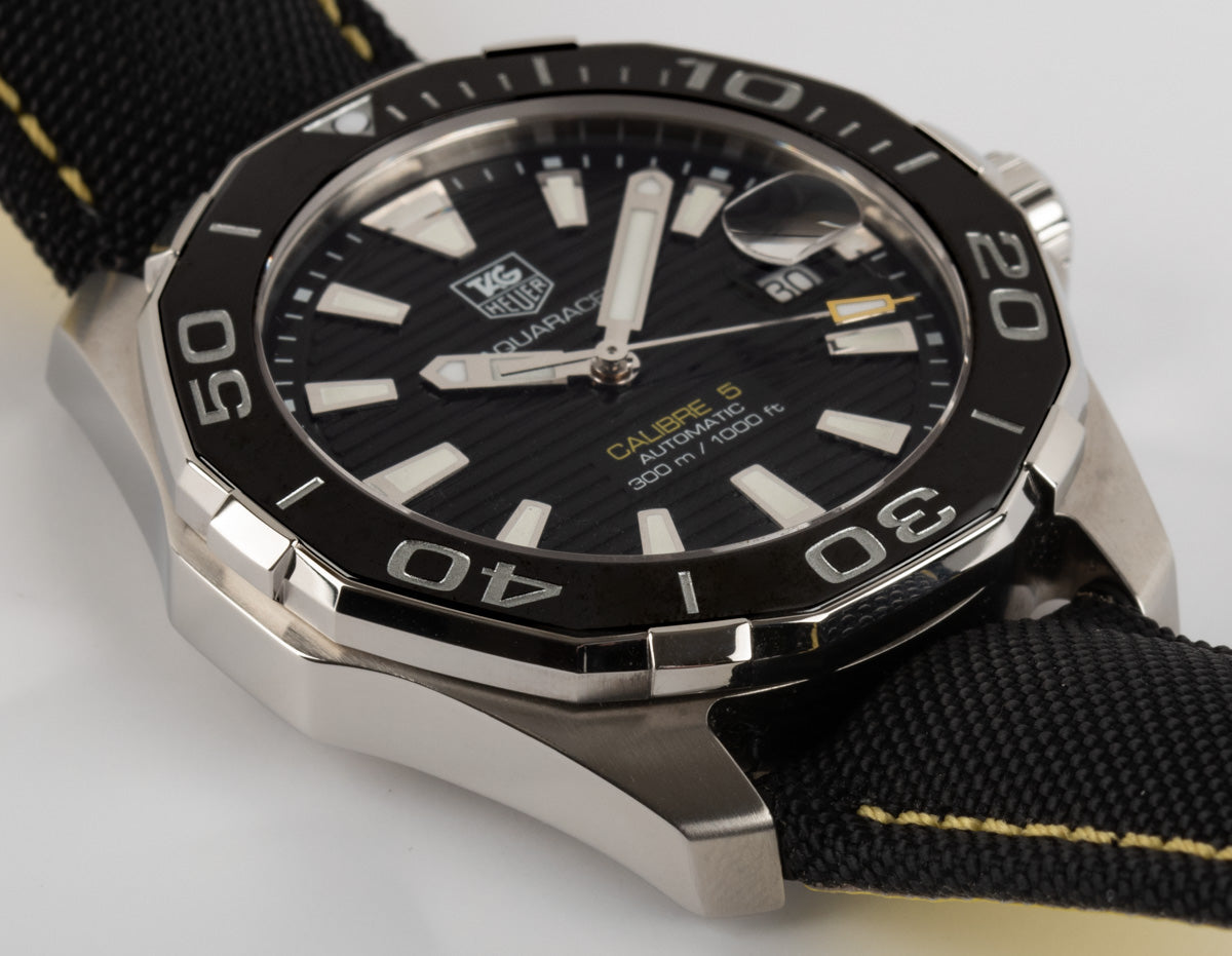 Tag Heuer Aquaracer Calibre 5 Automatic Black Dial Black Nylon Strap Watch for Men - WAY211A.FC6362