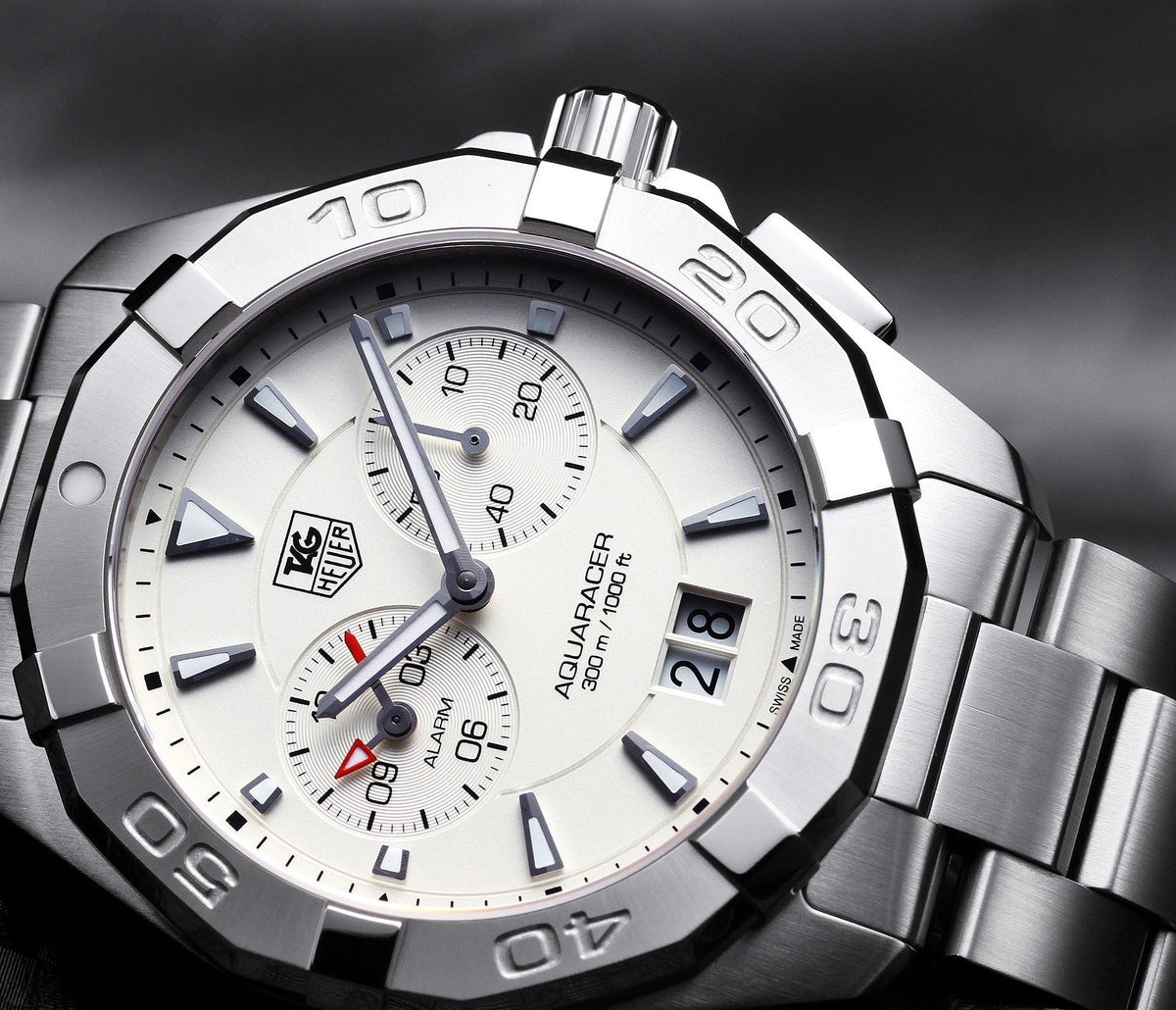 Tag Heuer Aquaracer Chronograph White Dial Silver Steel Strap Watch for Men - WAY111Y.BA0928