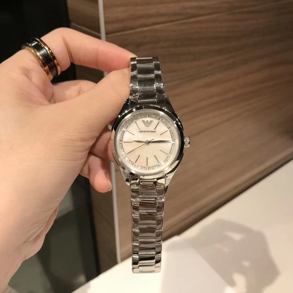 Emporio Armani Valeria Quartz Mother of Pearl Dial Silver Steel Strap Watch For Women - AR11030