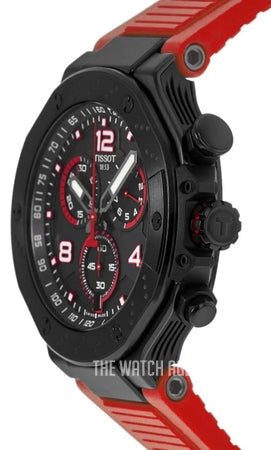 Tissot T Race Chronograph Black Dial Red Rubber Strap Watch For Men - T141.417.37.057.01