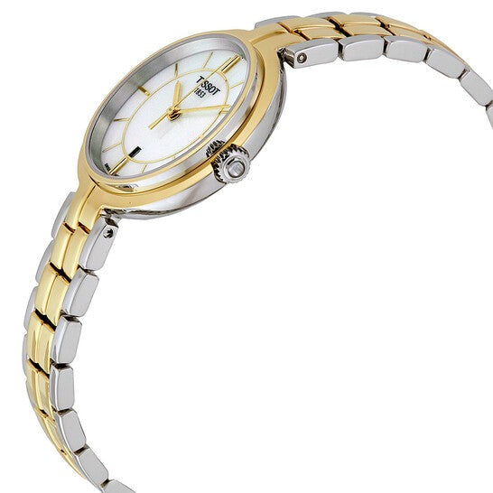 Tissot Flamingo Mother of Pearl White Dial Two Tone Steel Strap Watch For Women - T094.210.22.111.01