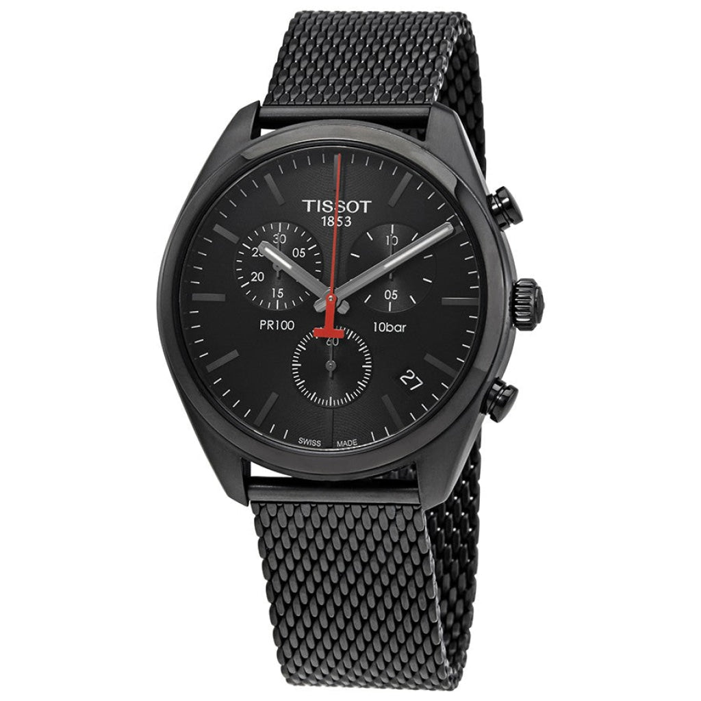 Tissot T Classic PR 100 Chronograph Black Dial Black Mesh Bracelet Watch For Men - T101.417.33.051.00