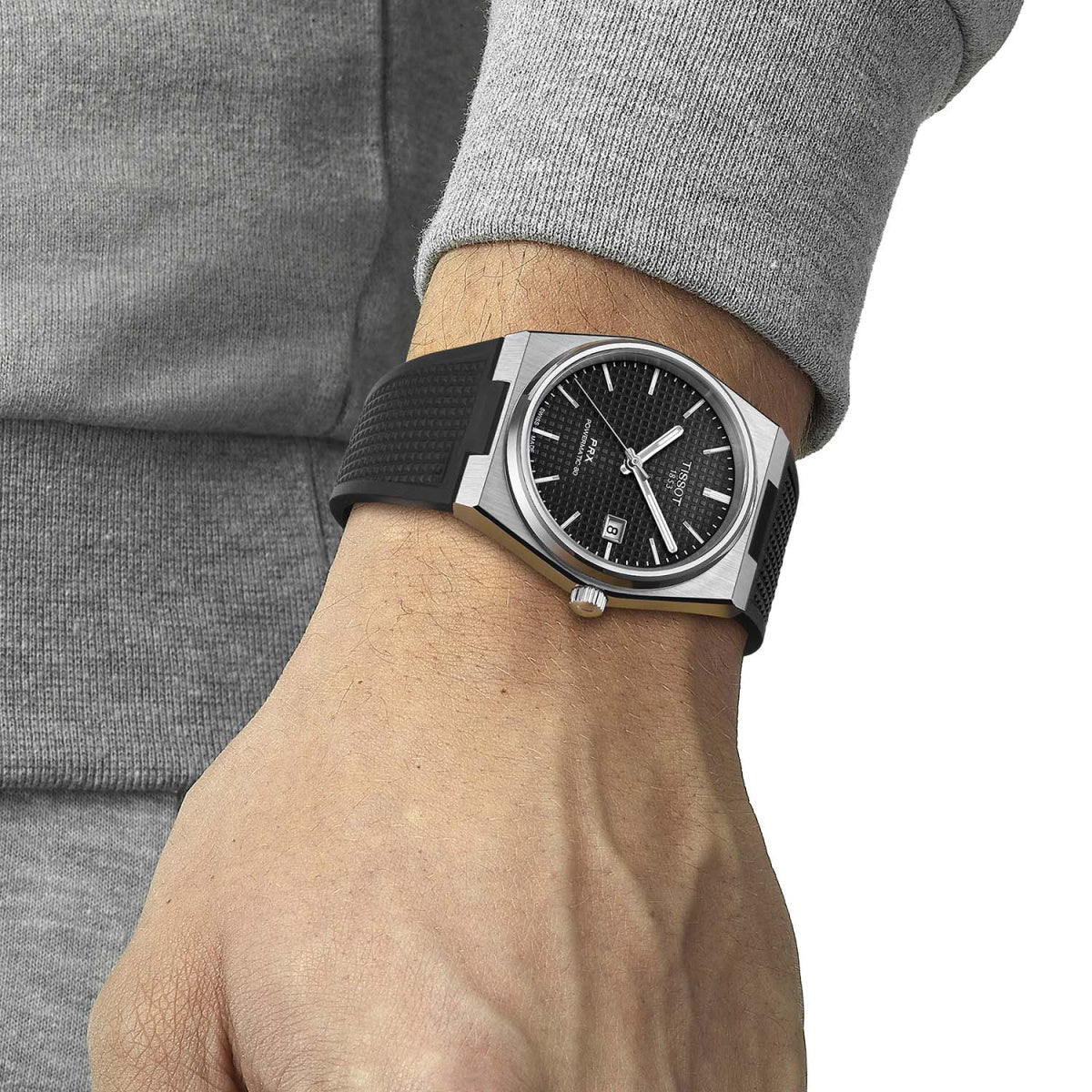Tissot PRX Powermatic 80 Black Dial Black Rubber Strap Watch for Men - T137.407.17.051.00