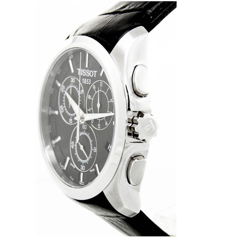 Tissot T Classic Couturier Chronograph Black Dial Black Leather Strap Watch For Men - T035.617.16.051.00