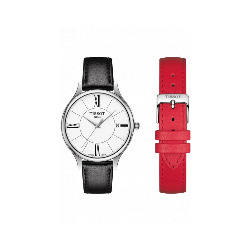 Tissot Bella Ora Round White Dial Black Leather Strap Watch For Women - T103.210.16.018.00