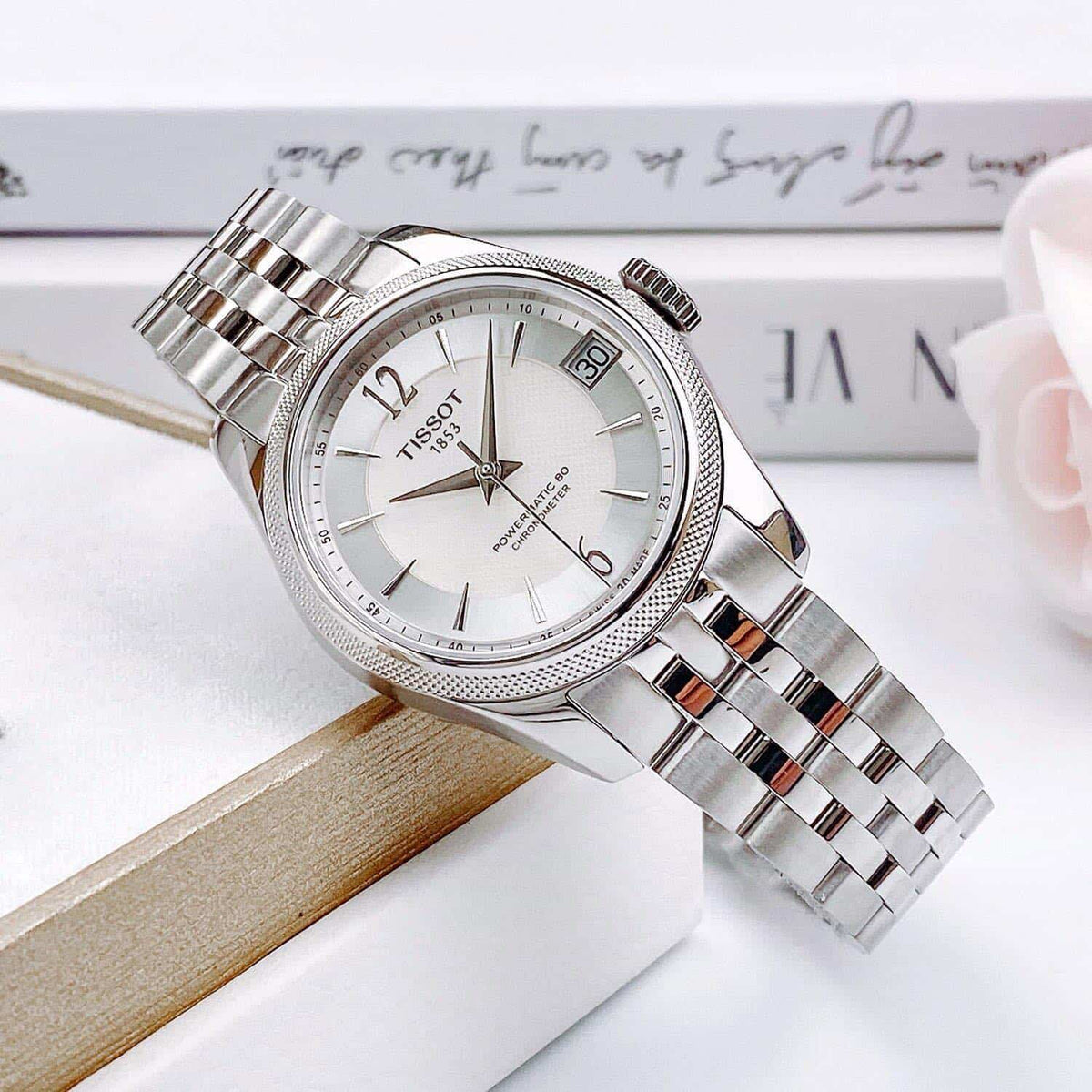 Tissot Ballade Powermatic 80 Automatic Mother of Pearl Dial Silver Steel Strap Watch For Women - T108.208.11.117.00