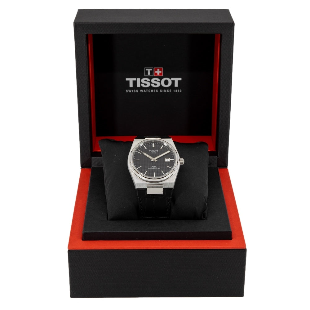 Tissot PRX Powermatic 80 Black Dial Black Leather Strap Watch for Men - T137.407.16.051.00