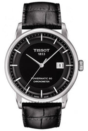 Tissot T Classic Luxury Powermatic 80 Black Dial Black Leather Strap Watch For Men - T086.408.16.051.00