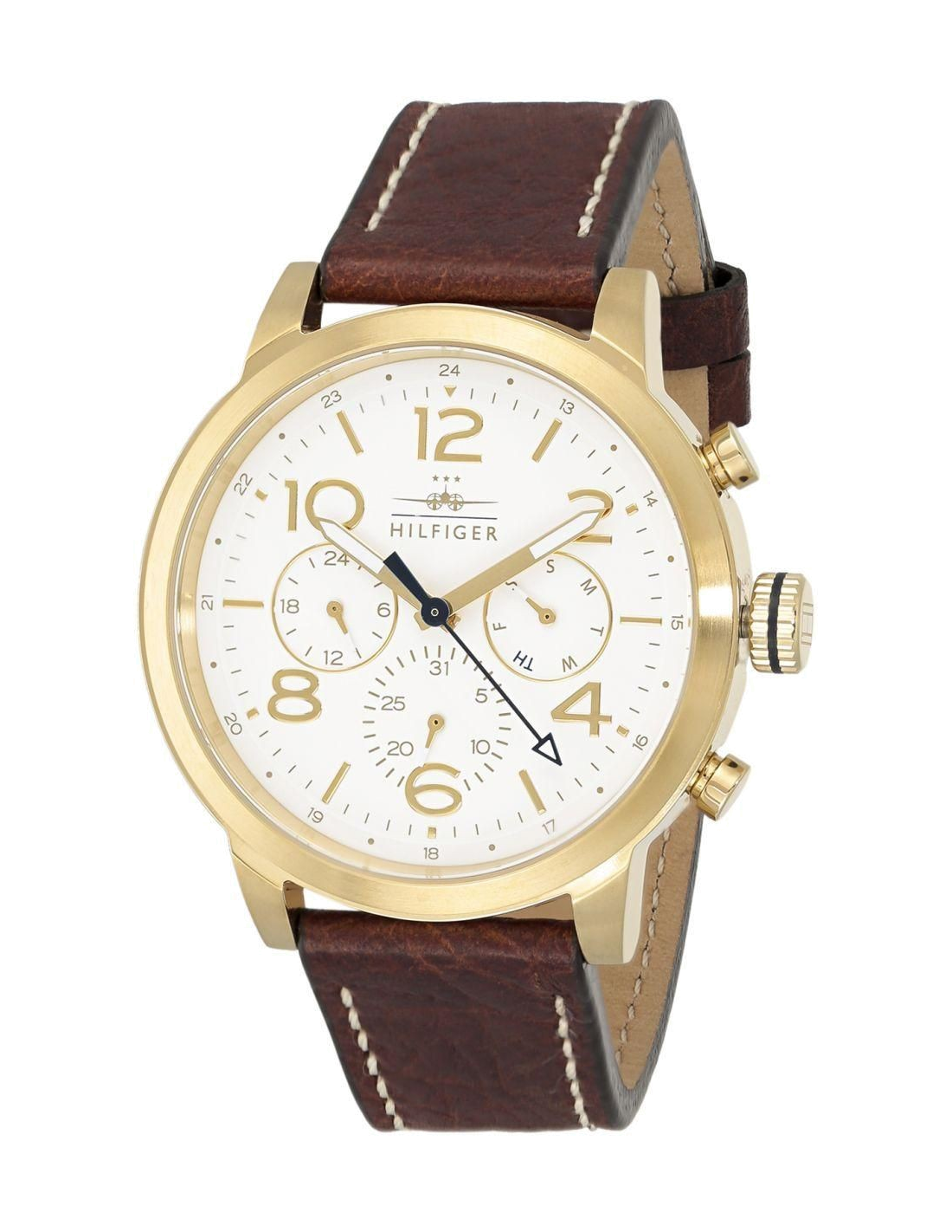 Tommy Hilfiger Jake Quartz White Dial Brown Leather Strap Watch for Men - 1791231