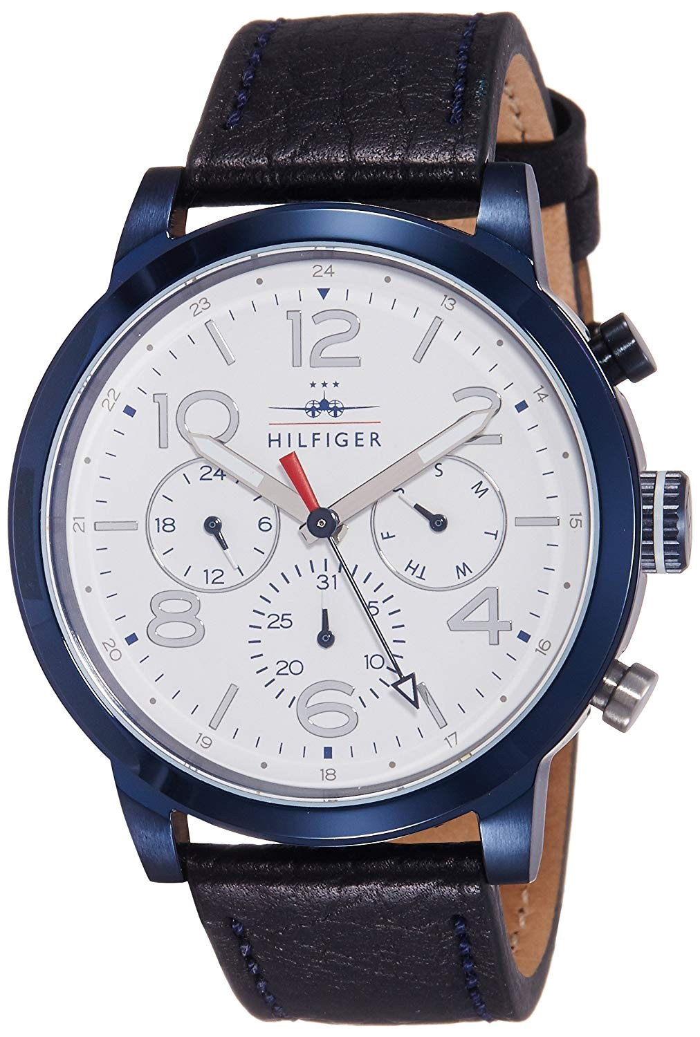 Tommy Hilfiger Jake Multi Function Quartz White Dial Black Leather Strap Watch for Men - 1791235