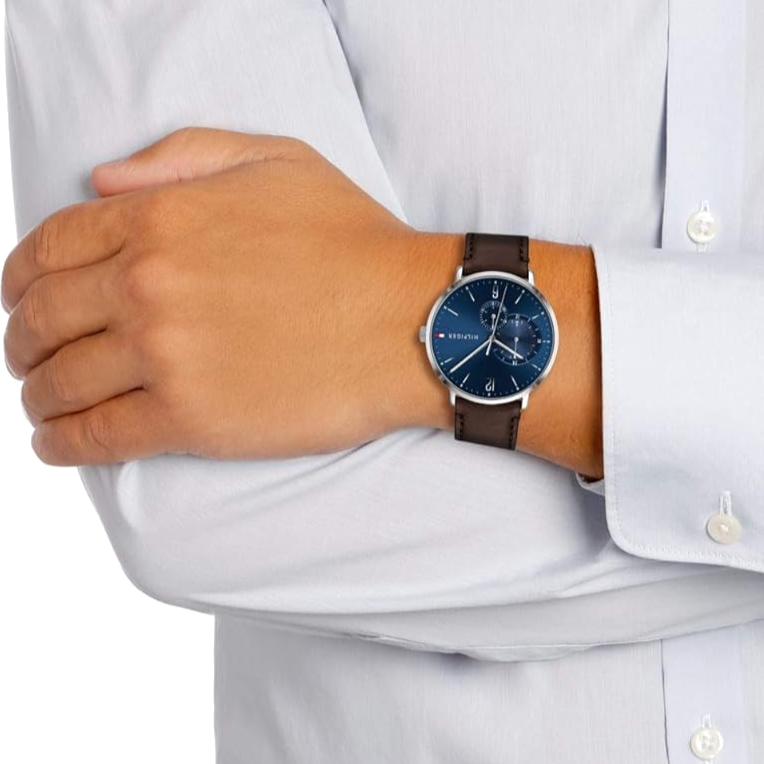 Tommy Hilfiger Cooper Blue Dial Brown Leather Strap Watch for Men - 1791508