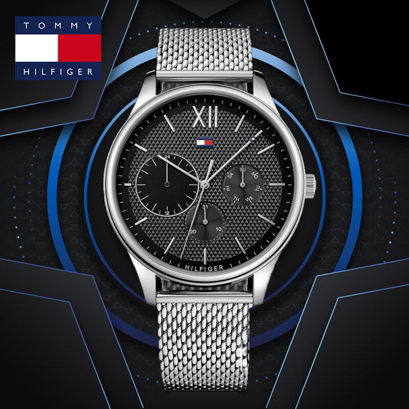 Tommy Hilfiger Damon Quartz Chronograph Black Dial Silver Mesh Bracelet Watch for Men - 1791415