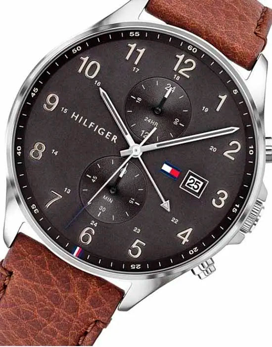 Tommy Hilfiger West Chronograph Grey Dial Brown Leather Strap Watch For Men - 1791710