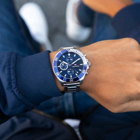 Tommy Hilfiger Larson Chronograph Blue Dial Silver Steel Strap Watch For Men - 1791917
