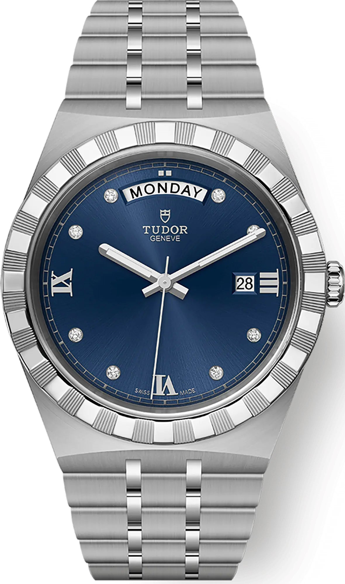 Tudor Royal Automatic Diamonds Blue Dial Silver Steel Strap Watch for Men - M28600-0006
