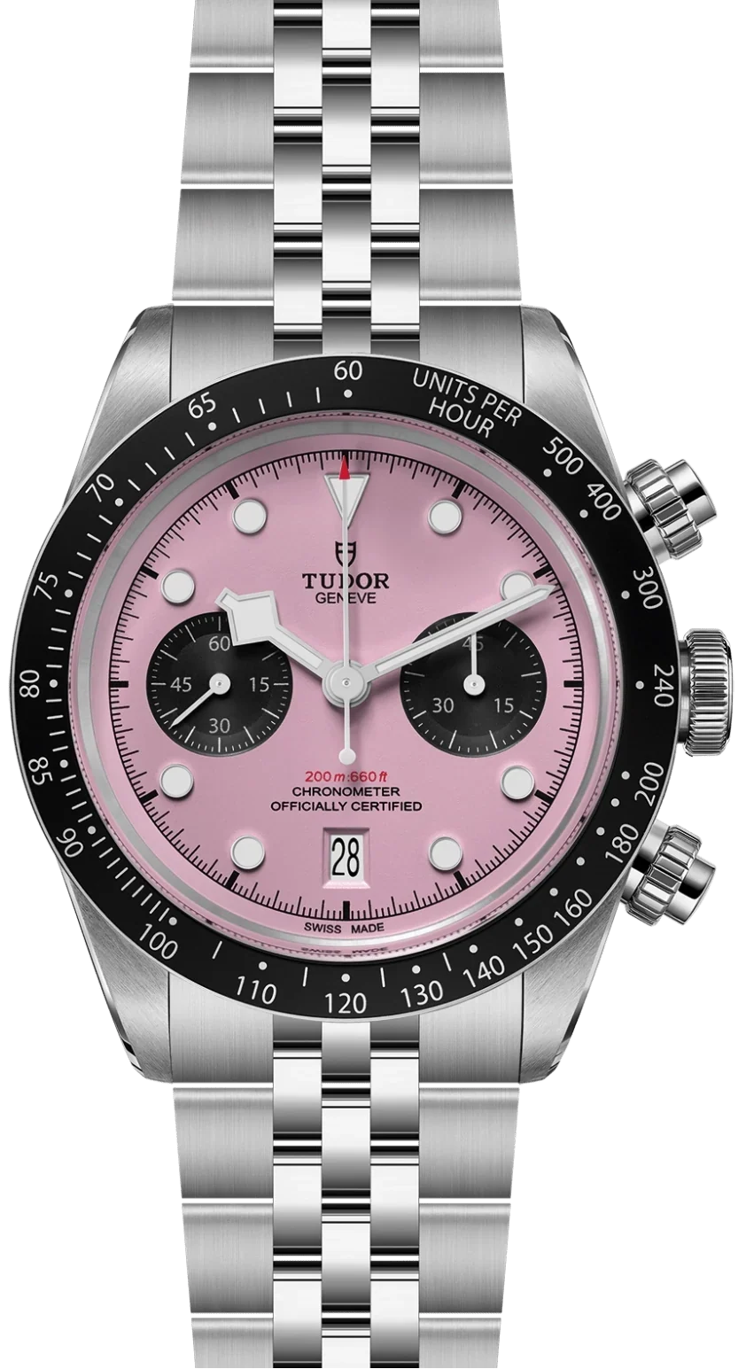 Tudor Black Bay Chrono Pink Dial Silver Steel Strap Watch for Men - M79360N-0019
