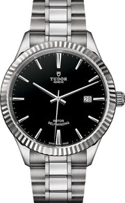 Tudor Style Automatic Black Dial Silver Steel Strap Watch for Men - M12710-0003