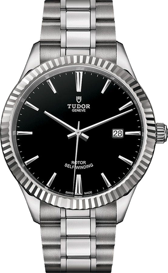 Tudor Style Automatic Black Dial Silver Steel Strap Watch for Men - M12710-0003