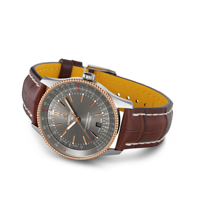 Breitling Navitimer Automatic 41 Grey Dial Brown Leather Strap Watch for Men - U17326121M1P1