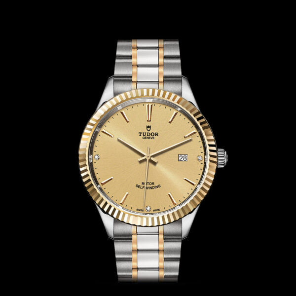 Tudor Style Automatic Diamonds Gold Dial Two Tone Steel Strap Watch for Men - M12713-0007