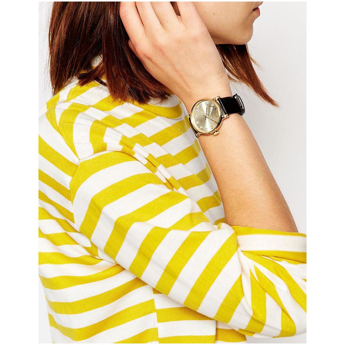 Marc Jacobs Baker Gold Dial Black Leather Strap Watch for Women - MBM1399
