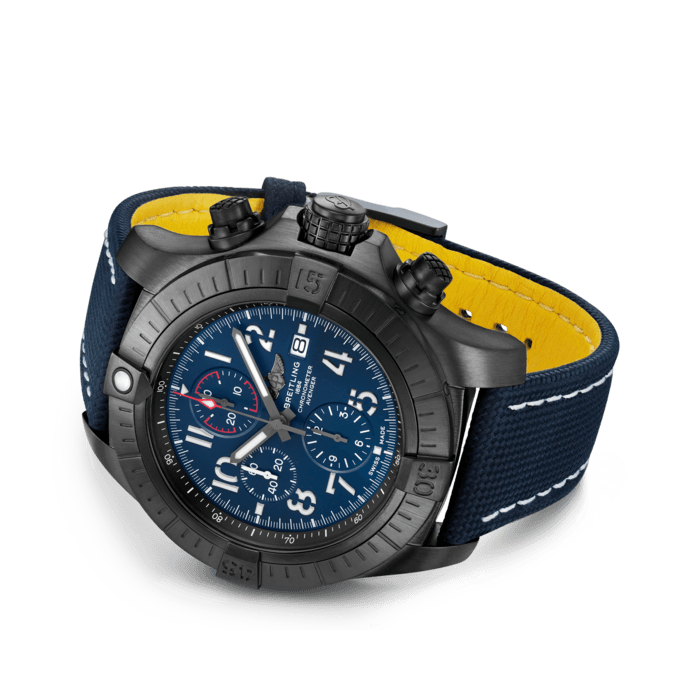 Breitling Super Avenger Chronograph 48 Night Mission Blue Dial Blue Leather Strap Watch for Men - V13375101C1X2