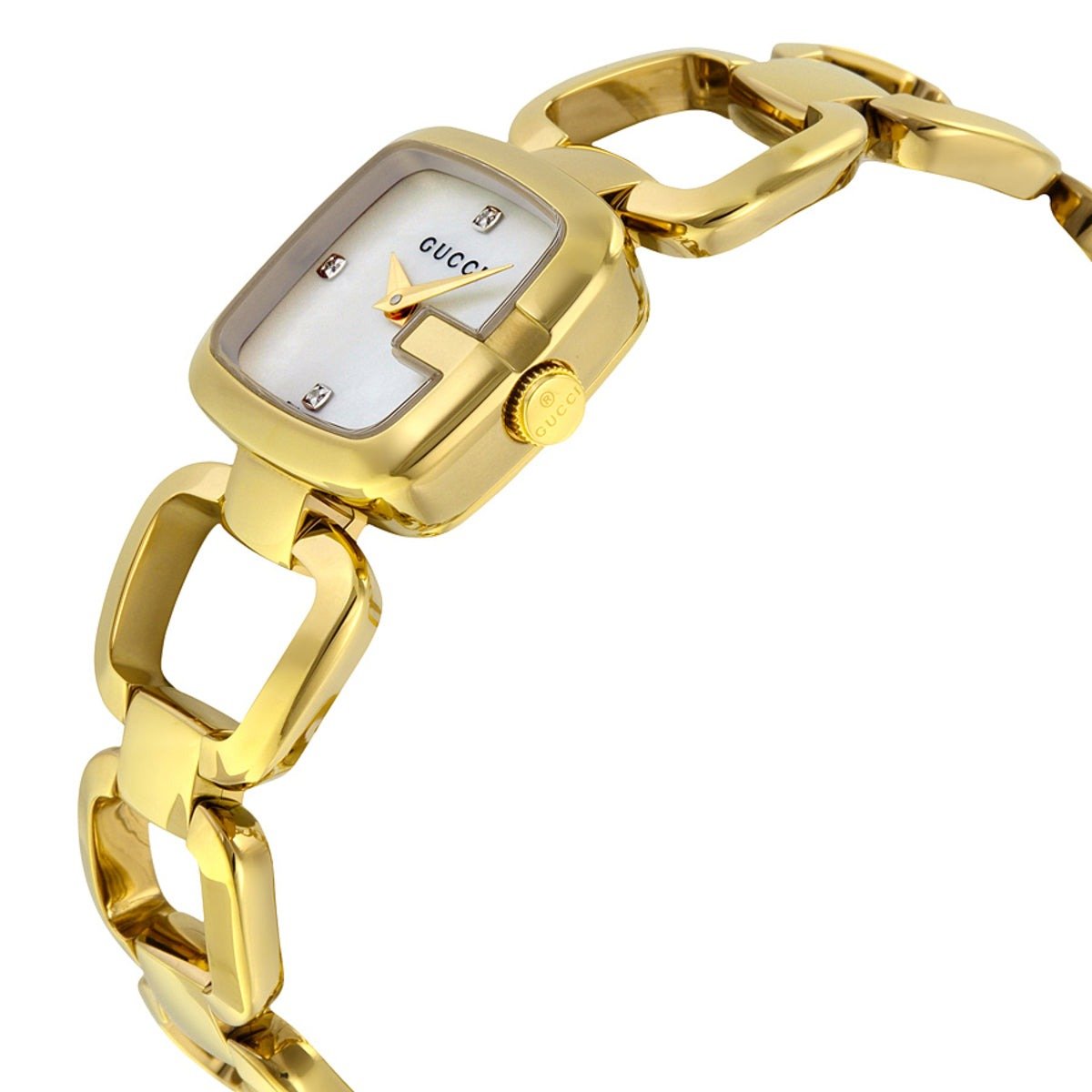 Gucci G Gucci Diamonds Mother of Pearl Dial Yellow Gold Steel Strap Watch For Women - YA125513