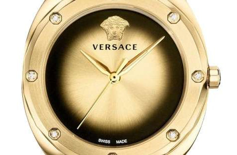 Versace Shadov Gold Dial Green Leather Strap Watch For Women - VEBM01018