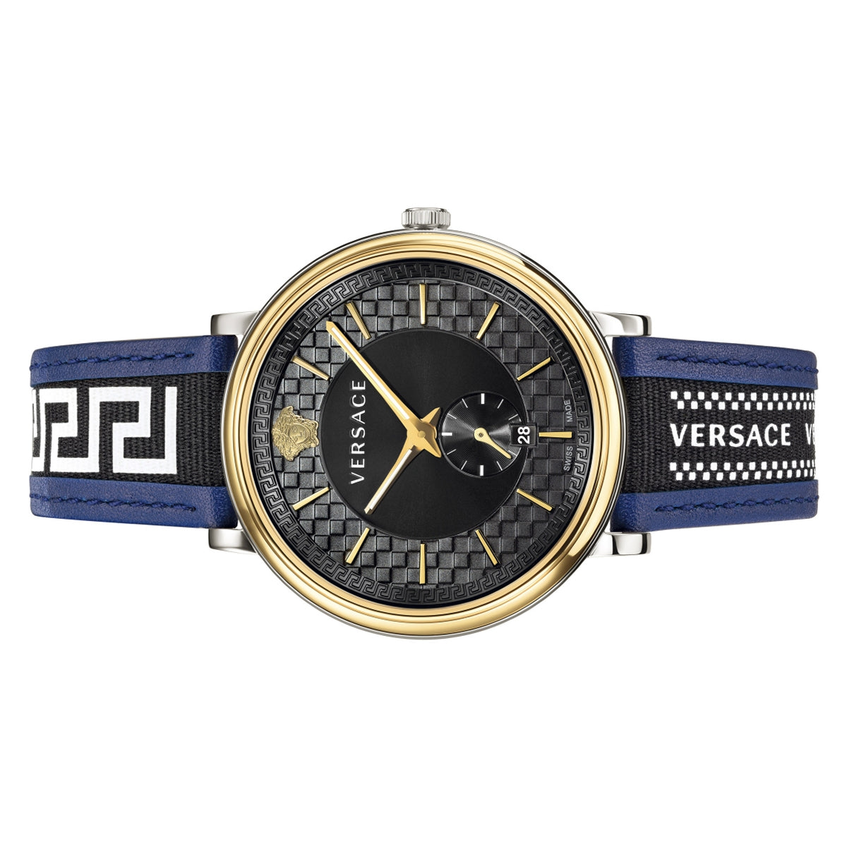 Versace  V-Circle Black Dial Blue Leather Strap Watch for Men - VEBQ01419