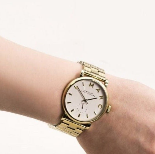 Marc Jacobs Baker White Dial Gold Steel Strap Watch for Women - MBM3243