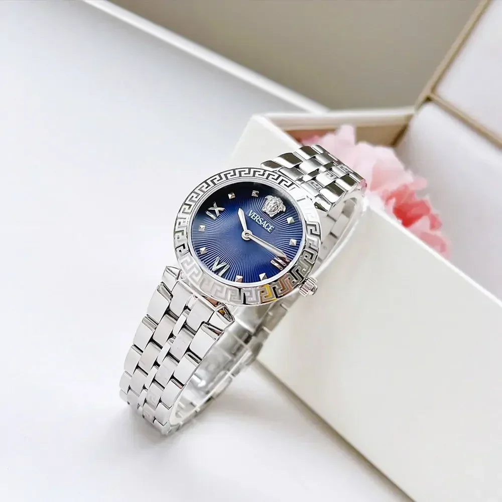 Versace Daphnis Analog Blue Dial Silver Steel Strap Watch for Women - VEOCA0124