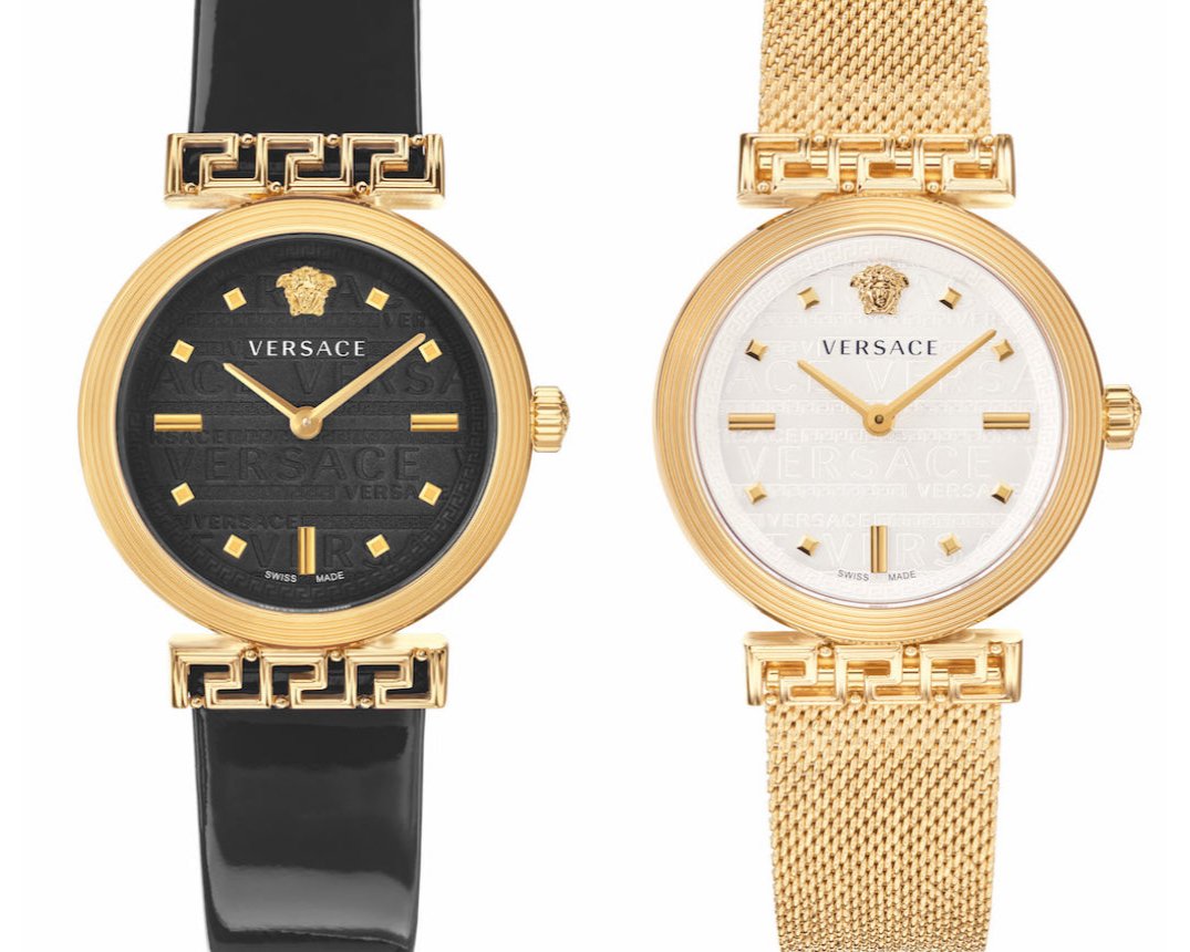 Versace Greca Meander Black Dial Black Leather Strap Watch for Women - VELW00420