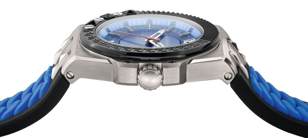 Versace Chain Reaction Blue Dial Two Tone Leather Strap Watch for Men - VEDY00119