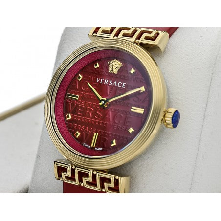 Versace Greca Meander Red Dial Red Leather Strap Watch for Women - VELW00320