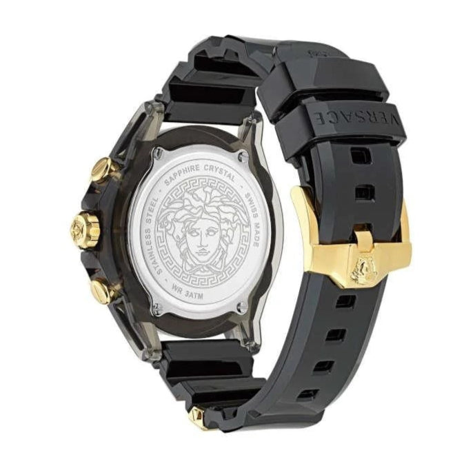 Versace Icon Active Chrono Gold Dial Black Silicone Strap Unisex Watch - VEZ701623