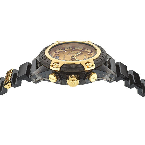 Versace Icon Active Chrono Gold Dial Black Silicone Strap Unisex Watch - VEZ701623