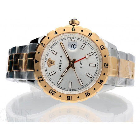 Versace Hellenyium GMT Silver Dial Two Tone Steel Strap Watch for Men - V11030015