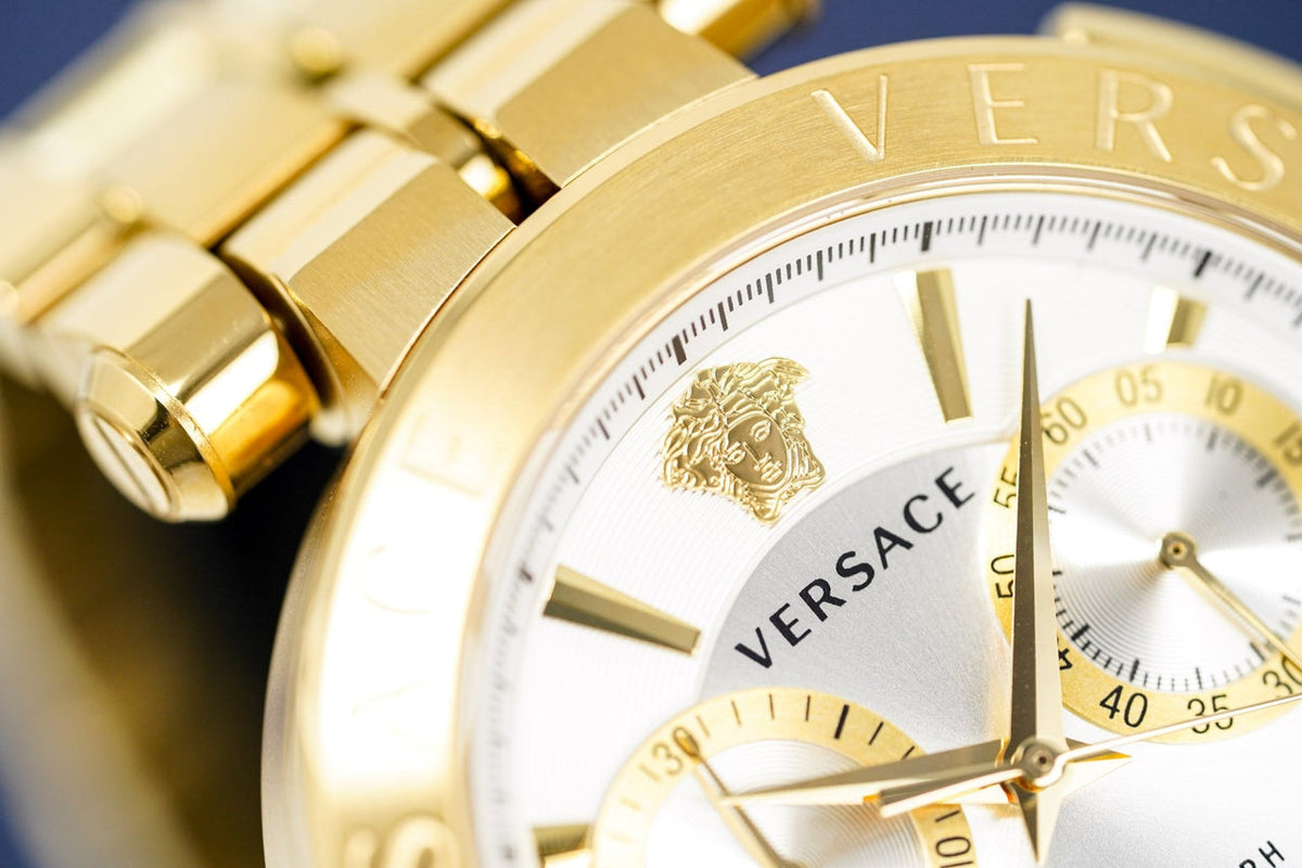 Versace V Racer Chronograph White Dial Gold Steel Strap Watch for Men - VBR060017