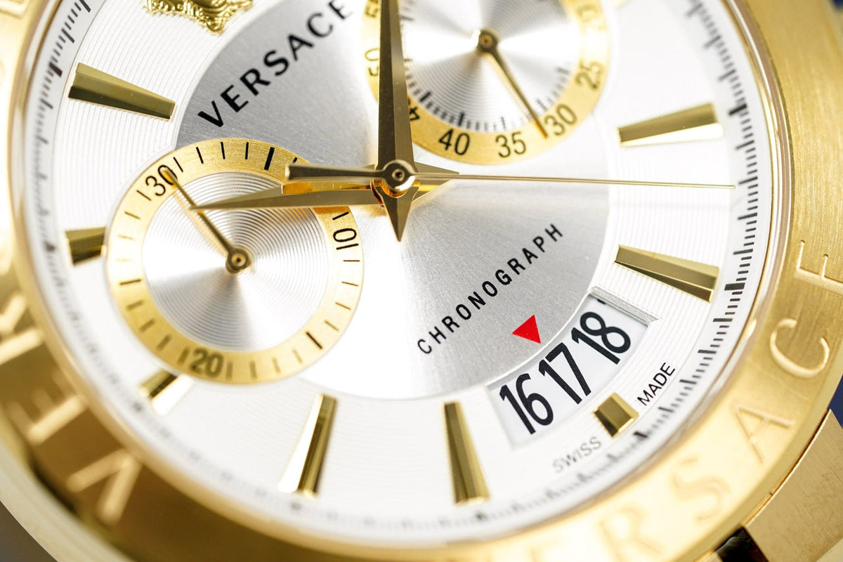 Versace V Racer Chronograph White Dial Gold Steel Strap Watch for Men - VBR060017