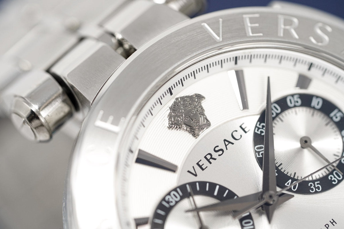 Versace Aion Chronograph White Dial Silver Steel Strap Watch for Men - VBR040017
