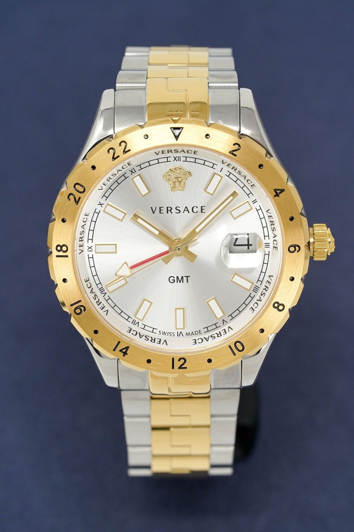 Versace Hellenyium GMT Silver Dial Two Tone Steel Strap Watch for Men - V11030015