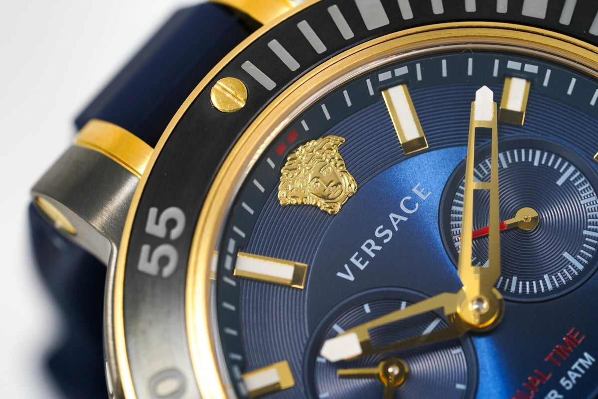 Versace V Extreme Chronograph Blue & Gold Tone Dial Blue Rubber Strap Watch for Men - VCN010017