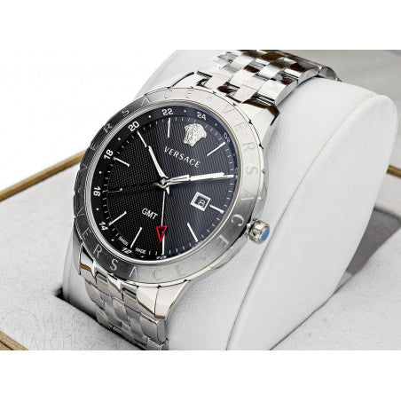 Versace Univers Analog Black Dial Silver Steel Strap Watch for Men - VEBK00418