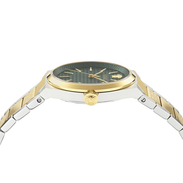 Versace V-Auria Quartz Green Dial Two Tone Steel Strap Watch for Men - VE0F00425