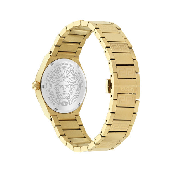 Versace V-Auria Quartz Black Dial Gold Steel Strap Watch for Men - VE0F00525