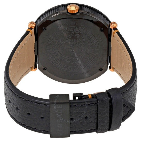 Versace V-Metal Icon Black Dial Black Leather Strap Watch For Men - VQL030015