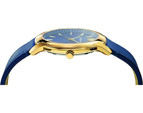 Versace V-Urban Quartz Blue Dial Blue Leather Strap Watch for Men - VELQ00319