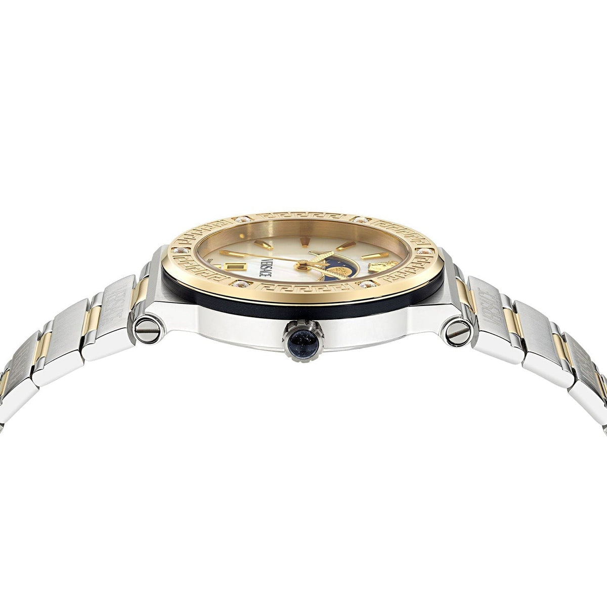 Versace Greca Logo Moonphase Mother of Pearl Dial Two Tone Steel Strap Watch for Women - VE7G00524